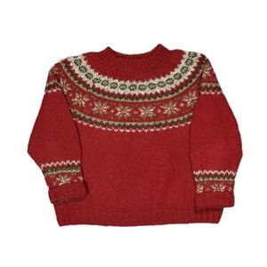 Vintage Handknit red green festive fair isle woolen sweater womens small